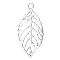 Pendentifs feuilles en alliage de zinc , Plaqué de couleur d'argent, unisexe & creux, protéger l'environnement, sans nickel, plomb et cadmium, 26x48x1.50mm, Trou:Environ 3.5mm, Vendu par PC