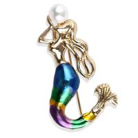 Zinc Alloy Brocher, med Plastic Pearl, Mermaid, forgyldt, mode smykker & for kvinde, nikkel, bly & cadmium fri, 13x50mm, Solgt af PC