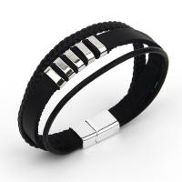 PU Armband, met Zinc Alloy, plated, mode sieraden & multilayer & voor de mens, meer kleuren voor de keuze, Lengte 21.5 cm, Verkocht door PC