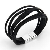 PU Armband, met Koeienhuid & Zinc Alloy, plated, mode sieraden & multilayer & voor de mens, meer kleuren voor de keuze, 15mm, Lengte 20.5 cm, Verkocht door PC