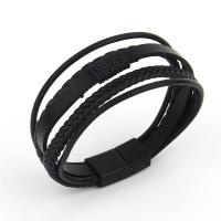 PU Armband, lood zwarte kleur vergulde, mode sieraden & multilayer & voor de mens, meer kleuren voor de keuze, Lengte 20.8 cm, Verkocht door PC