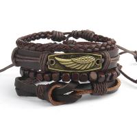 Koeienhuid Armband-Set, met Hout & Zinc Alloy, met 8-9cm extender keten, Vleugelvorm, antiek brons plated, 4 stuks & Verstelbare & mode sieraden & voor de mens, bruin, Lengte 17-18 cm, Verkocht door Stel