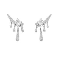 Pendientes de Perno de Aleación de Zinc, Gota, chapado en color de plata, Joyería & micro arcilla de zirconia cúbica & para mujer, plateado, libre de níquel, plomo & cadmio, 30x37mm, Vendido por Par