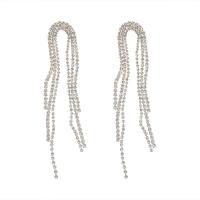 Fashion Fringe Oorbellen, Zinc Alloy, silver plated, mode sieraden & micro pave zirconia & voor vrouw, zilver, nikkel, lood en cadmium vrij, 22x121mm, Verkocht door pair