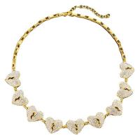 Collar de Aleación de Zinc, Corazón, chapado en color dorado, Joyería & unisexo & con diamantes de imitación, dorado, libre de níquel, plomo & cadmio, 19mm, longitud 18 Inch, Vendido por UD