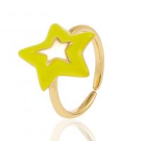 Mässing Finger Ring, Star, guldfärg pläterade, Justerbar & för kvinna & emalj, fler färger för val, 21mm, Säljs av PC