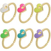 Brass Finger Ring Heart gold color plated Adjustable & for woman & enamel Sold By PC