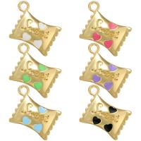 Messing hanger met micro-paved kubieke zirconia's, Snoep, gold plated, voor vrouw & glazuur, meer kleuren voor de keuze, 16x13mm, Gat:Ca 2mm, Verkocht door PC