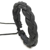 PU Cord Apyrankės, su Vaškas, Bižuterijos & unisex, juodas, 15*170-180mm, Pardavė PC