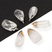 Quartz Gemstone Pendants Clear Quartz with Brass irregular plated DIY 20x40- Sold By PC