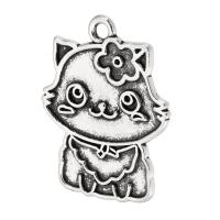 Pingentes animais de liga de zinco, Gato, banho de cor prata antiga, unissex, níquel, chumbo e cádmio livre, 22x28x1mm, Buraco:Aprox 2mm, vendido por kg