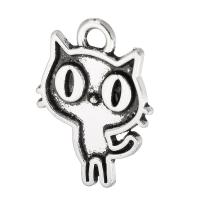 Pendentifs animaux en alliage de zinc, chat, Plaqué de couleur d'argent, unisexe, protéger l'environnement, sans nickel, plomb et cadmium, 14x19x1mm, Trou:Environ 2mm, Vendu par kg