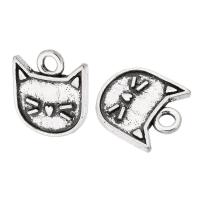 Sinc Alloy Pendants Ainmhithe, Cat, dath airgid antique plátáilte, unisex, nicil, luaidhe & caidmiam saor in aisce, 13x14x1mm, Poll:Thart 2mm, Díolta De réir KG