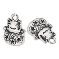 Pendentifs animaux en alliage de zinc, Fortune Cat, Plaqué de couleur d'argent, unisexe, protéger l'environnement, sans nickel, plomb et cadmium, 11x15x3.50mm, Trou:Environ 2mm, Vendu par kg