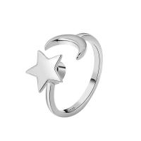 Žalvarinis Cuff Finger Ring, Mėnulis ir Zodiako, padengtą, Bižuterijos & moters, daugiau spalvų pasirinkimas, nikelio, švino ir kadmio nemokamai, 10.50mm, Pardavė PC