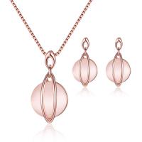 Cat Eye Jewelry Set earring & necklace Zinc Alloy with Cats Eye rose gold color plated 2 pieces & for woman rose gold color nickel lead & cadmium free 14*28mm 12*24mm Length Approx 15.75 Inch Sold By Set