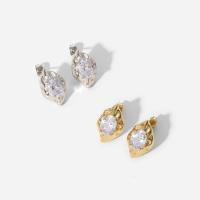 Cubic Zircon ( CZ ) Stud Earring, 304 rostfritt stål, mode smycken & micro bana cubic zirconia & för kvinna, fler färger för val, 12.10x18.80mm, Säljs av Par