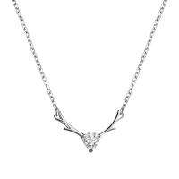 Plata de ley 925 collar, Cornamentas, chapado en platina real, Joyería & micro arcilla de zirconia cúbica & para mujer, 18.80x11mm, longitud aproximado 17.7 Inch, Vendido por UD