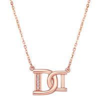 Zircon cubique Micro Pave collier en argent Sterling, Argent sterling 925, Plaqué de couleur d'or rose, pavé de micro zircon & pour femme, 19x11mm, Longueur Environ 17.7 pouce, Vendu par PC