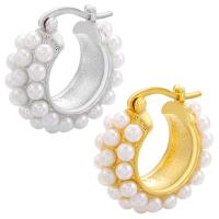 Messing Hendel weer Earring, met Plastic Pearl, plated, voor vrouw, meer kleuren voor de keuze, 21x21.50mm, Verkocht door pair