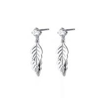 925 Sterling Silver Drop & Cluasa Dangle, Leaf, plátáilte, micrea réiteach zirconia ciúbach & do bhean, dathanna níos mó le haghaidh rogha, 5x19mm, Díolta De réir Péire