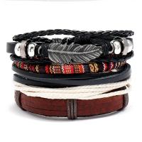 Cowhide Bracelet with Linen & PU Leather & Wax Cord & Zinc Alloy 4 pieces & fashion jewelry & Unisex multi-colored Sold By Set