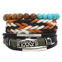 Rundsleder armbanden, Koeienhuid, met Wax & Hout & Zinc Alloy, 3 stuks & mode sieraden & uniseks, multi-gekleurde, Verkocht door Stel