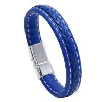 PU leder koord armbanden, met Zinc Alloy, gepolijst, mode sieraden & uniseks & verschillende grootte voor keus, blauw, 12mm, Verkocht door PC