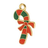 Zinek Vánoční Přívěsky, Christmas Candy Cane, barva pozlacený, unisex & smalt, smíšené barvy, nikl, olovo a kadmium zdarma, 13x23x1mm, Otvor:Cca 2mm, Cca 500PC/Bag, Prodáno By Bag