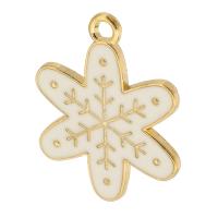 Zink Alloy Christmas Hängen, Snowflake, guldfärg pläterade, Unisex & emalj, vit, nickel, bly och kadmium gratis, 19x24x1mm, Hål:Ca 2mm, Ca 500PC/Bag, Säljs av Bag