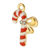 Zinklegering Kerst Hangers, Zinc Alloy, Kerst Candy Cane, gold plated, uniseks & glazuur & met strass, gemengde kleuren, nikkel, lood en cadmium vrij, 15x22x2.50mm, Gat:Ca 2mm, Ca 180pC's/Bag, Verkocht door Bag