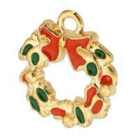 Zinc Alloy Jul Vedhæng, Jul Wreath, guldfarve belagt, Unisex & emalje & hule, blandede farver, nikkel, bly & cadmium fri, 15x17x3mm, Hole:Ca. 2mm, Ca. 500pc'er/Bag, Solgt af Bag