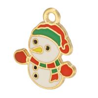 Zinc Alloy Jul Vedhæng, Snowman, guldfarve belagt, Unisex & emalje, hvid, nikkel, bly & cadmium fri, 19x22x1mm, Hole:Ca. 2mm, Ca. 500pc'er/Bag, Solgt af Bag