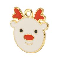 Zinklegering Kerst Hangers, Zinc Alloy, Christmas Reindeer, gold plated, uniseks & glazuur, wit, nikkel, lood en cadmium vrij, 17.50x18x1mm, Gat:Ca 1mm, Ca 500pC's/Bag, Verkocht door Bag