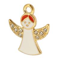 Zinc Alloy Jul Vedhæng, Angel, guldfarve belagt, Unisex & emalje & med rhinestone, hvid, nikkel, bly & cadmium fri, 18x22x2mm, Hole:Ca. 2mm, Ca. 250pc'er/Bag, Solgt af Bag