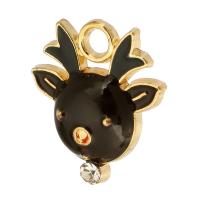 Zinc Alloy Jul Vedhæng, Deer, guldfarve belagt, Unisex & emalje & med rhinestone, sort, nikkel, bly & cadmium fri, 16x18x4mm, Hole:Ca. 2mm, Ca. 500pc'er/Bag, Solgt af Bag