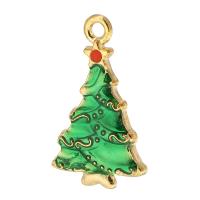 Zinc Alloy Christmas Pendants Christmas Tree gold color plated Unisex & enamel green nickel lead & cadmium free Approx 2mm Approx Sold By Bag