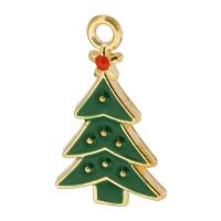 Zink Alloy Christmas Hängen, Julgran, guldfärg pläterade, Unisex & emalj, grön, nickel, bly och kadmium gratis, 13x22.50x2mm, Hål:Ca 2mm, Ca 500PC/Bag, Säljs av Bag