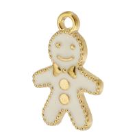 Zink Alloy Christmas Hängen, Pepparkaksgubbe, guldfärg pläterade, Unisex & emalj, vit, nickel, bly och kadmium gratis, 12x18x1mm, Hål:Ca 2mm, Ca 500PC/Bag, Säljs av Bag