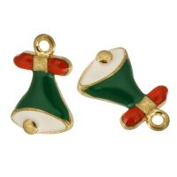 Zinklegering Kerst Hangers, Zinc Alloy, Christmas Bell, gold plated, uniseks & glazuur, groen, nikkel, lood en cadmium vrij, 12x18x3mm, Gat:Ca 2mm, Ca 500pC's/Bag, Verkocht door Bag