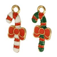 Zinc Alloy Jul Vedhæng, Christmas Candy Cane, guldfarve belagt, Unisex & emalje, flere farver til valg, nikkel, bly & cadmium fri, 10x21x2mm, Hole:Ca. 2mm, Ca. 500pc'er/Bag, Solgt af Bag