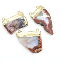 Yunnan Red Agate Łącznik, ze Mosiądz, Nieregularne, Platerowane w kolorze złota, DIY & kółko1/1, czerwony, 30x40-45x55mm, sprzedane przez PC