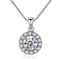 Kubieke Zircon Micro effenen Sterling zilveren ketting, 925 sterling zilver, geplatineerd, micro pave zirconia & voor vrouw, 10x18mm, Lengte Ca 17.7 inch, Verkocht door PC