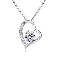 Kubieke Zircon Micro effenen Sterling zilveren ketting, 925 sterling zilver, Hart, geplatineerd, micro pave zirconia & voor vrouw, meer kleuren voor de keuze, 13x17mm, Lengte Ca 17.7 inch, Verkocht door PC