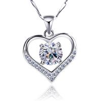 Kubieke Zircon Micro effenen Sterling zilveren ketting, 925 sterling zilver, Hart, geplatineerd, micro pave zirconia & voor vrouw, meer kleuren voor de keuze, 19x17mm, Lengte Ca 17.7 inch, Verkocht door PC