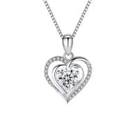 Cubic Zircon Micro Pave 925 Sterling Silver Necklace Heart plated micro pave cubic zirconia & for woman Length Approx 17.7 Inch Sold By PC