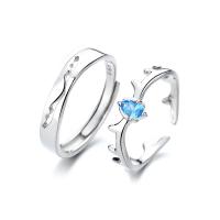 Couple Finger Rings 925 Sterling Silver platinum plated Adjustable & micro pave cubic zirconia Sold By PC