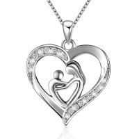 Colliers en argent sterling, Argent sterling 925, coeur, Plaqué de platine, pour femme & avec strass, 20x26mm, Vendu par PC