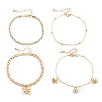 Zinc Alloy Anklet Iron with Zinc Alloy Butterfly plated 4 pieces & for woman & with rhinestone Length Approx 8.6 Inch Sold By Set