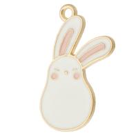 Zinc Alloy Enamel Pendants Rabbit gold color plated Unisex white nickel lead & cadmium free Approx 2mm Approx Sold By Bag